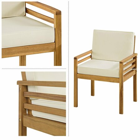 Alaterre Furniture Okemo Weather-Resistant Acacia Wood Outdoor 4pc Patio Set - Couch, Chairs, Table, Cream Cushions ANOK030213ANO